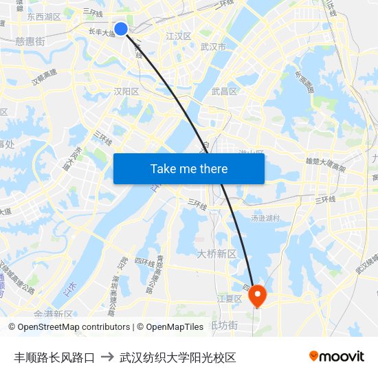 丰顺路长风路口 to 武汉纺织大学阳光校区 map