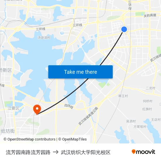 流芳园南路流芳园路 to 武汉纺织大学阳光校区 map