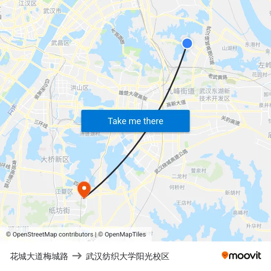 花城大道梅城路 to 武汉纺织大学阳光校区 map