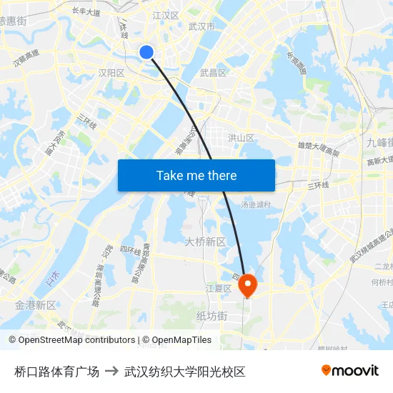 桥口路体育广场 to 武汉纺织大学阳光校区 map