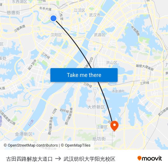 古田四路解放大道口 to 武汉纺织大学阳光校区 map