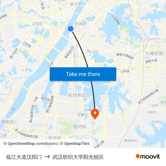临江大道汉阳门 to 武汉纺织大学阳光校区 map