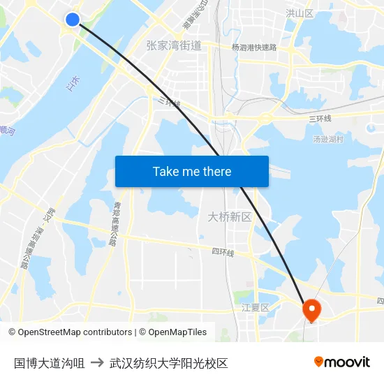 国博大道沟咀 to 武汉纺织大学阳光校区 map