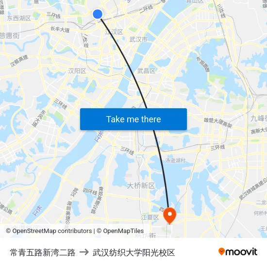 常青五路新湾二路 to 武汉纺织大学阳光校区 map