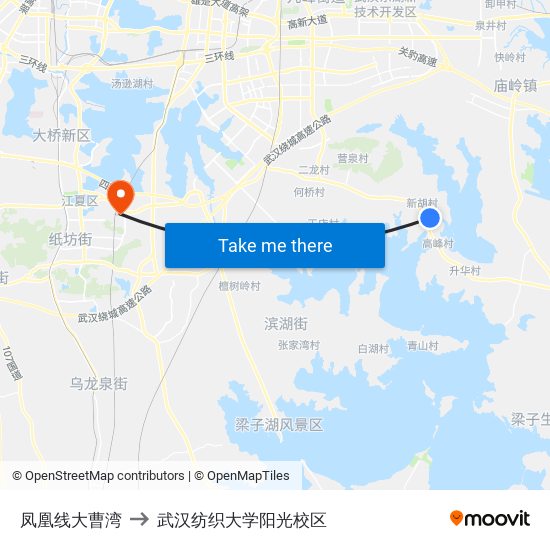 凤凰线大曹湾 to 武汉纺织大学阳光校区 map