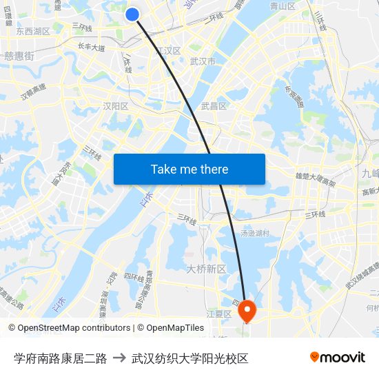 学府南路康居二路 to 武汉纺织大学阳光校区 map