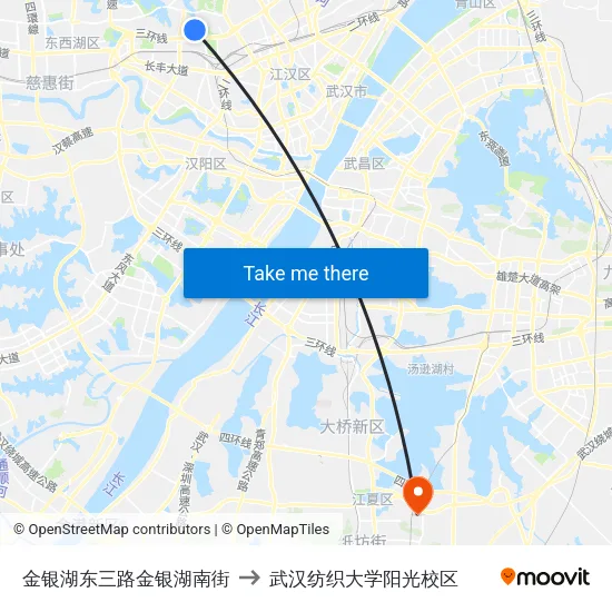 金银湖东三路金银湖南街 to 武汉纺织大学阳光校区 map