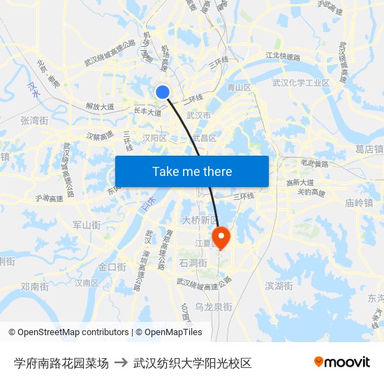 学府南路花园菜场 to 武汉纺织大学阳光校区 map