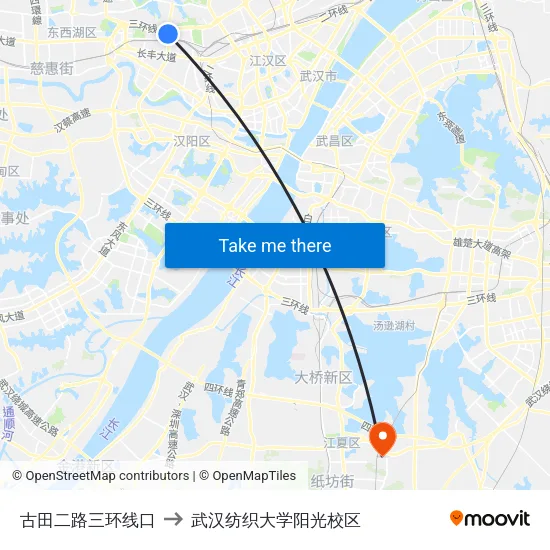 古田二路三环线口 to 武汉纺织大学阳光校区 map