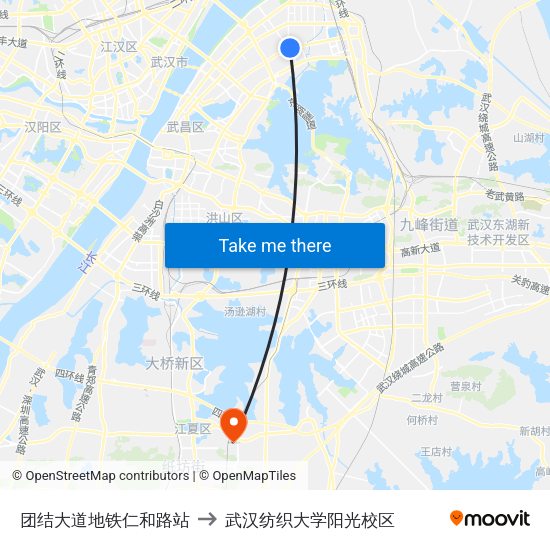 团结大道地铁仁和路站 to 武汉纺织大学阳光校区 map