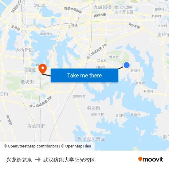 兴龙街龙泉 to 武汉纺织大学阳光校区 map