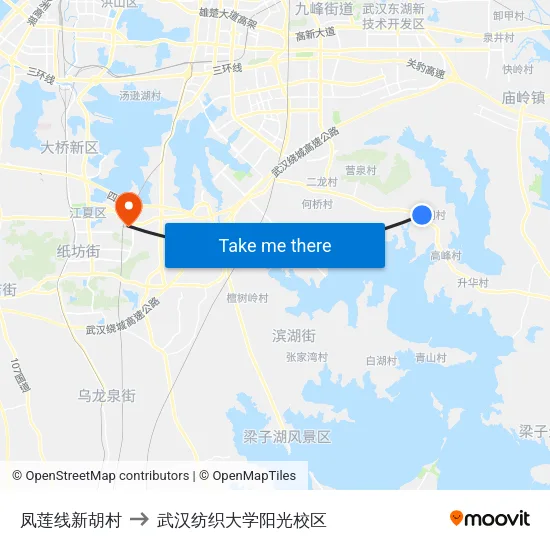 凤莲线新胡村 to 武汉纺织大学阳光校区 map