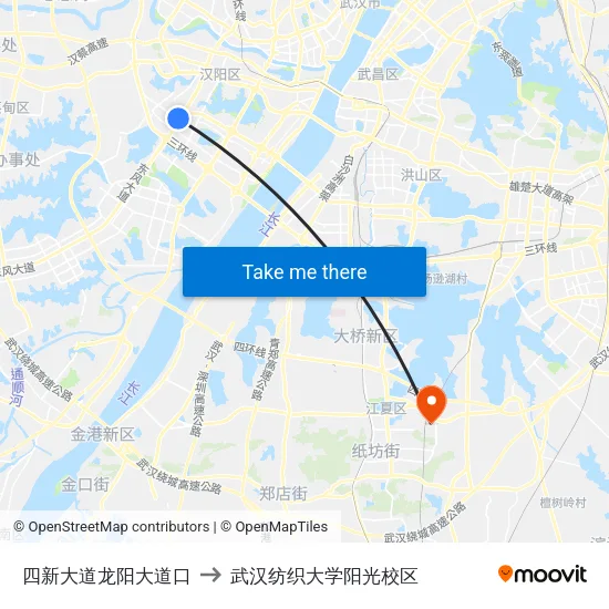 四新大道龙阳大道口 to 武汉纺织大学阳光校区 map
