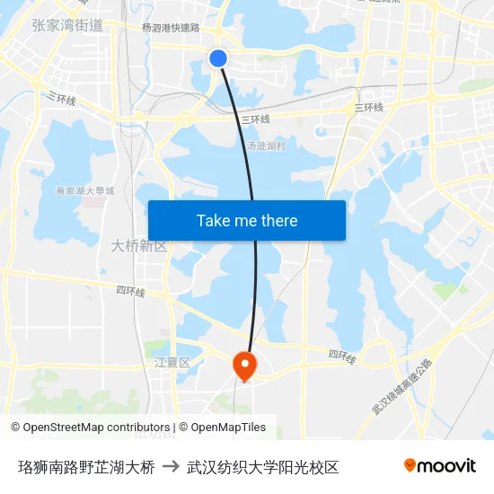 珞狮南路野芷湖大桥 to 武汉纺织大学阳光校区 map