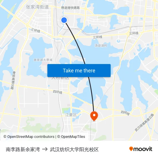 南李路新余家湾 to 武汉纺织大学阳光校区 map