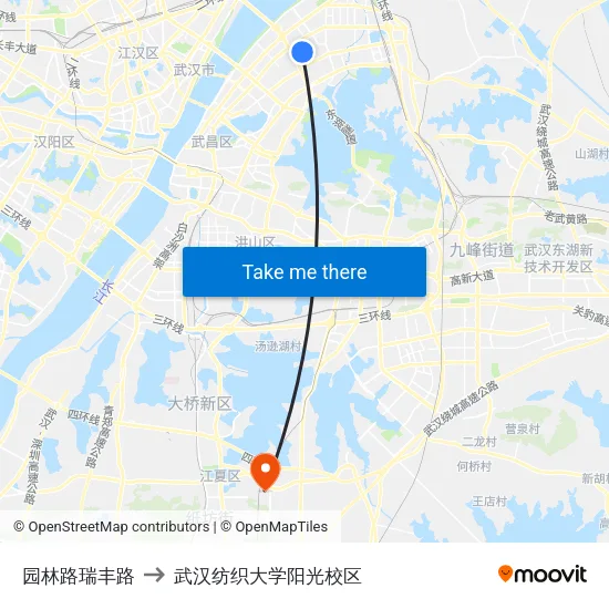 园林路瑞丰路 to 武汉纺织大学阳光校区 map