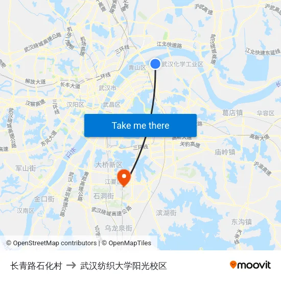 长青路石化村 to 武汉纺织大学阳光校区 map