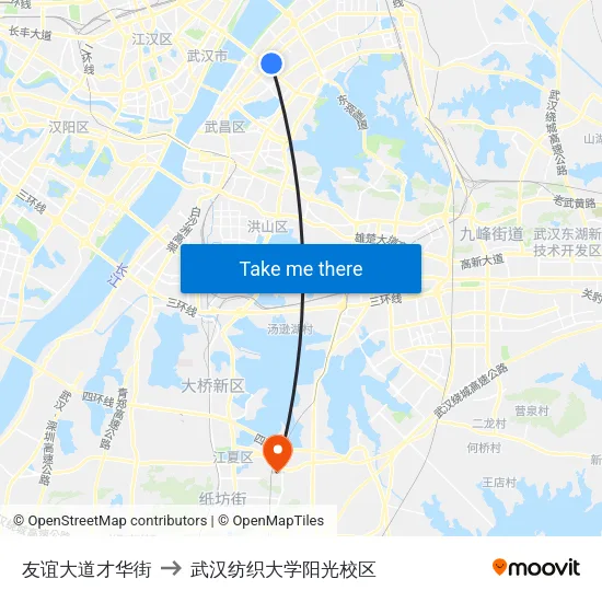 友谊大道才华街 to 武汉纺织大学阳光校区 map