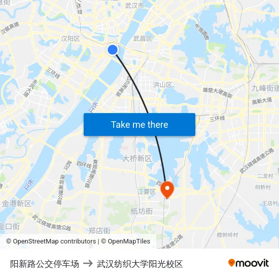 阳新路公交停车场 to 武汉纺织大学阳光校区 map