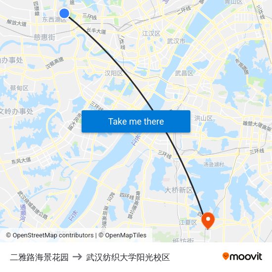 二雅路海景花园 to 武汉纺织大学阳光校区 map