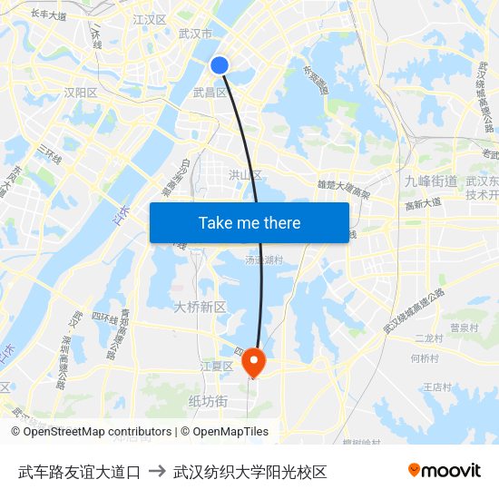 武车路友谊大道口 to 武汉纺织大学阳光校区 map