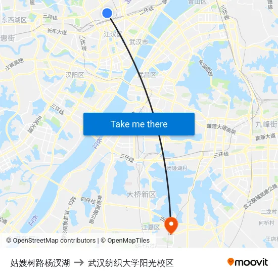 姑嫂树路杨汊湖 to 武汉纺织大学阳光校区 map