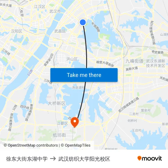 徐东大街东湖中学 to 武汉纺织大学阳光校区 map