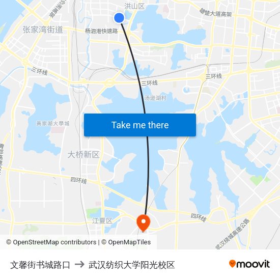 文馨街书城路口 to 武汉纺织大学阳光校区 map