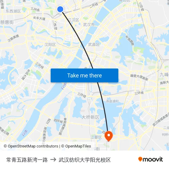 常青五路新湾一路 to 武汉纺织大学阳光校区 map