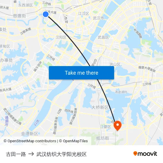 古田一路 to 武汉纺织大学阳光校区 map