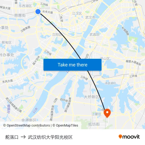 舵落口 to 武汉纺织大学阳光校区 map