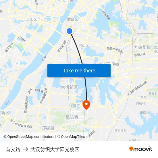 首义路 to 武汉纺织大学阳光校区 map