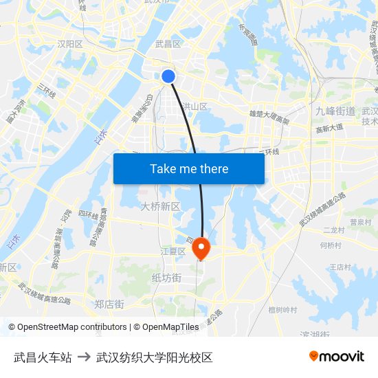 武昌火车站 to 武汉纺织大学阳光校区 map