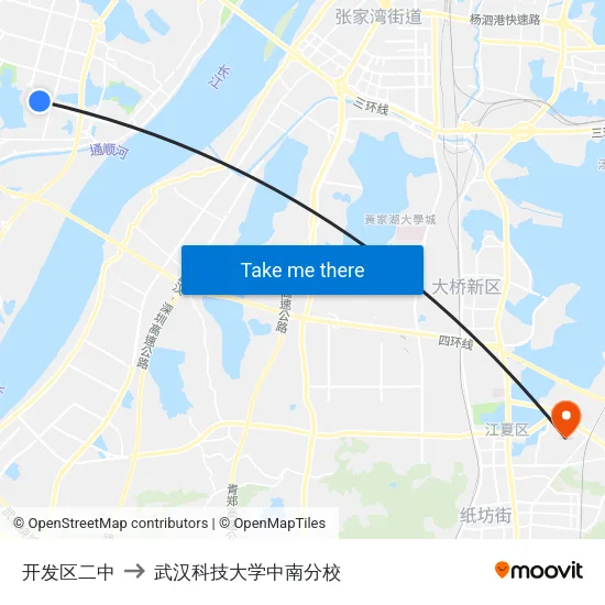 开发区二中 to 武汉科技大学中南分校 map