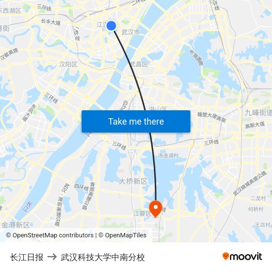 长江日报 to 武汉科技大学中南分校 map