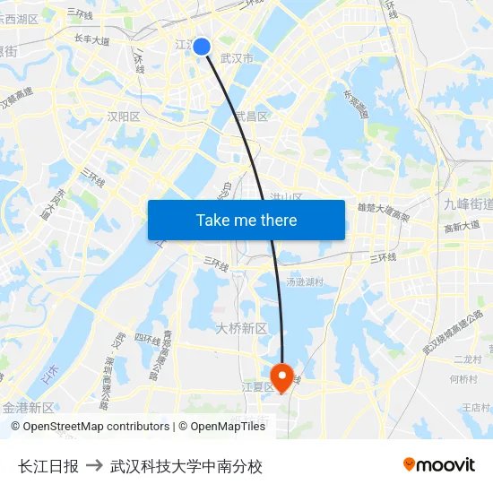 长江日报 to 武汉科技大学中南分校 map