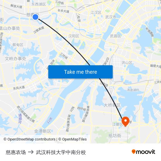 慈惠农场 to 武汉科技大学中南分校 map