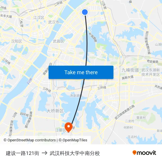 建设一路121街 to 武汉科技大学中南分校 map