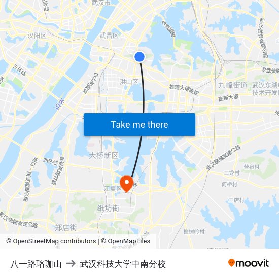八一路珞珈山 to 武汉科技大学中南分校 map