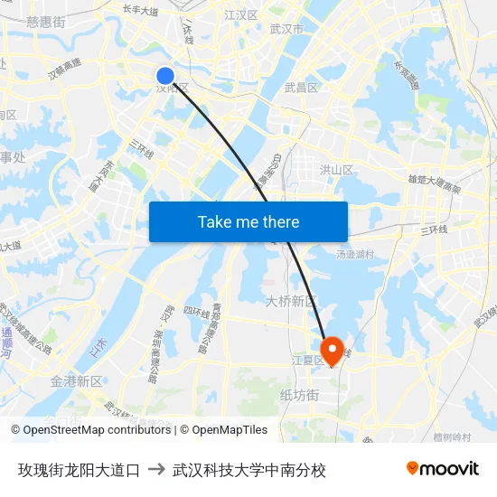 玫瑰街龙阳大道口 to 武汉科技大学中南分校 map