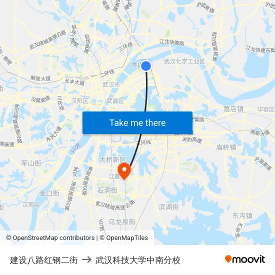建设八路红钢二街 to 武汉科技大学中南分校 map