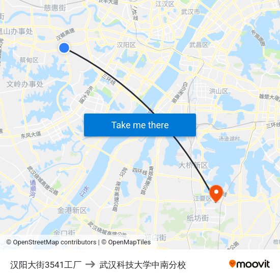 汉阳大街3541工厂 to 武汉科技大学中南分校 map