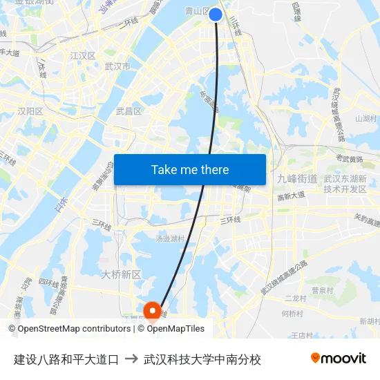 建设八路和平大道口 to 武汉科技大学中南分校 map