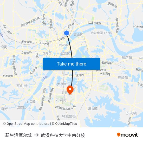 新生活摩尔城 to 武汉科技大学中南分校 map
