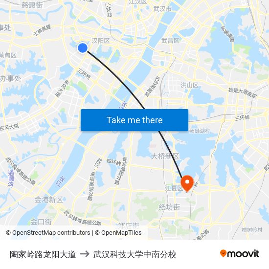 陶家岭路龙阳大道 to 武汉科技大学中南分校 map