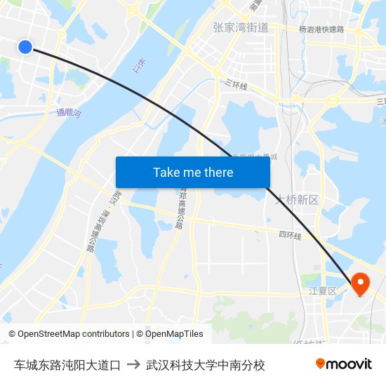 车城东路沌阳大道口 to 武汉科技大学中南分校 map