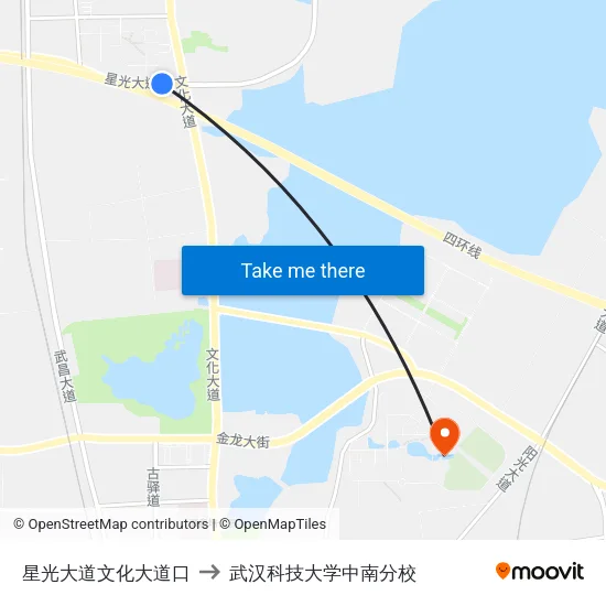 星光大道文化大道口 to 武汉科技大学中南分校 map