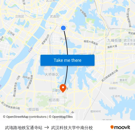 武珞路地铁宝通寺站 to 武汉科技大学中南分校 map