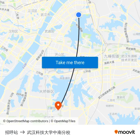 招呼站 to 武汉科技大学中南分校 map