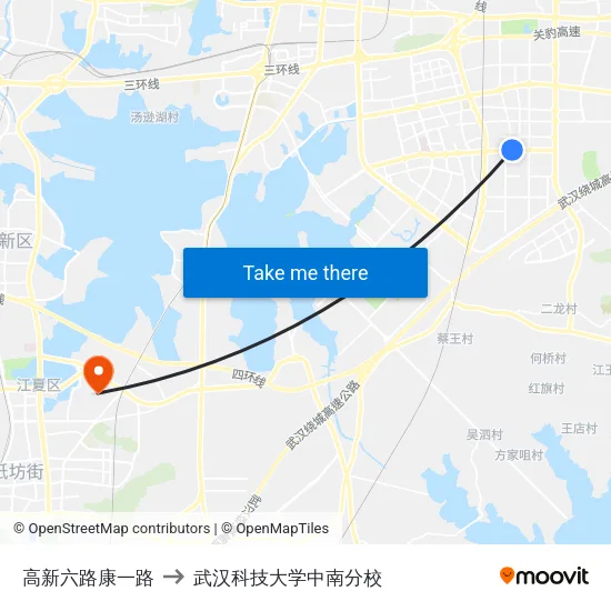 高新六路康一路 to 武汉科技大学中南分校 map